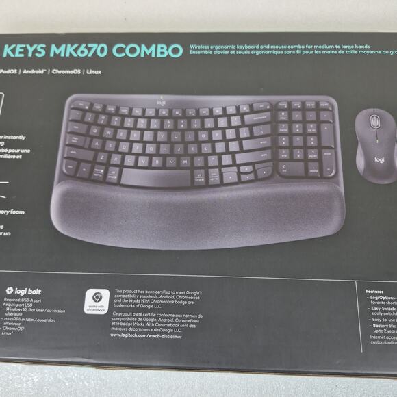 Logitech Wave Keys MK670 Combo, Wireless Ergonomic Keyboard w/ Mouse - Black - Picture 4 of 7